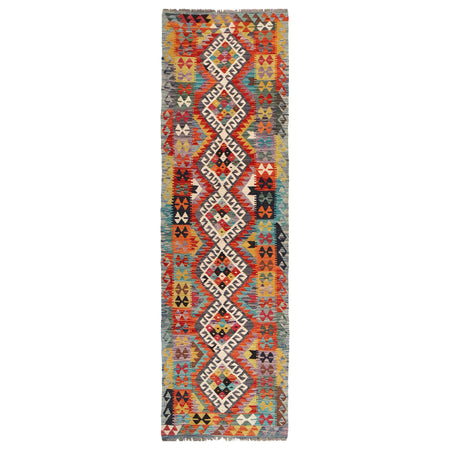 Hand Woven Wool Kelim Runner 2' 8" x 9' 9" ft / 80 x 296 cm - No. W31127