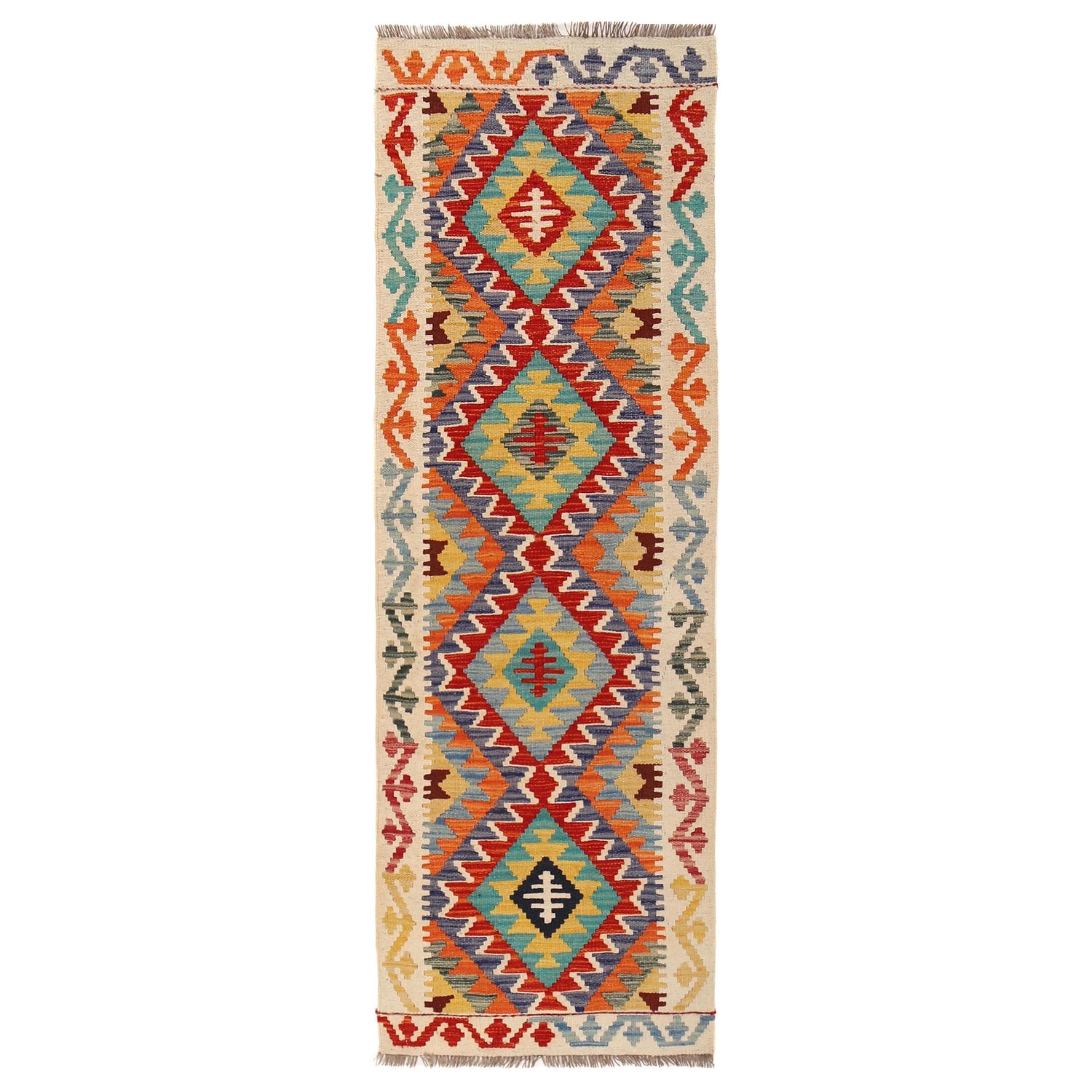 Hand Knotted Flatweave Kilim Runner 2' 2" x 6' 8" ft / 65 x 203 cm - No. W31193