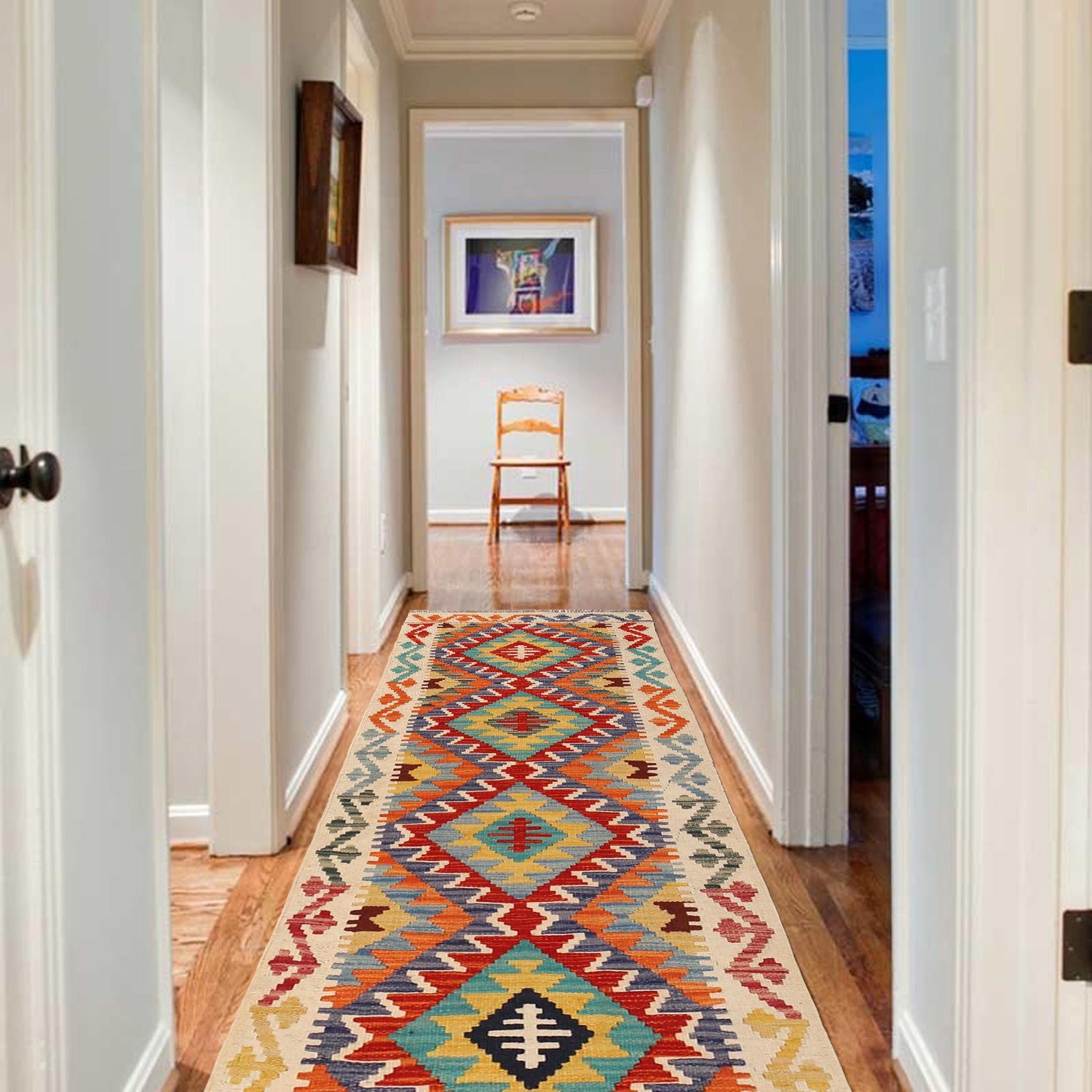 Hand Knotted Flatweave Kilim Runner 2' 2" x 6' 8" ft / 65 x 203 cm - No. W31193