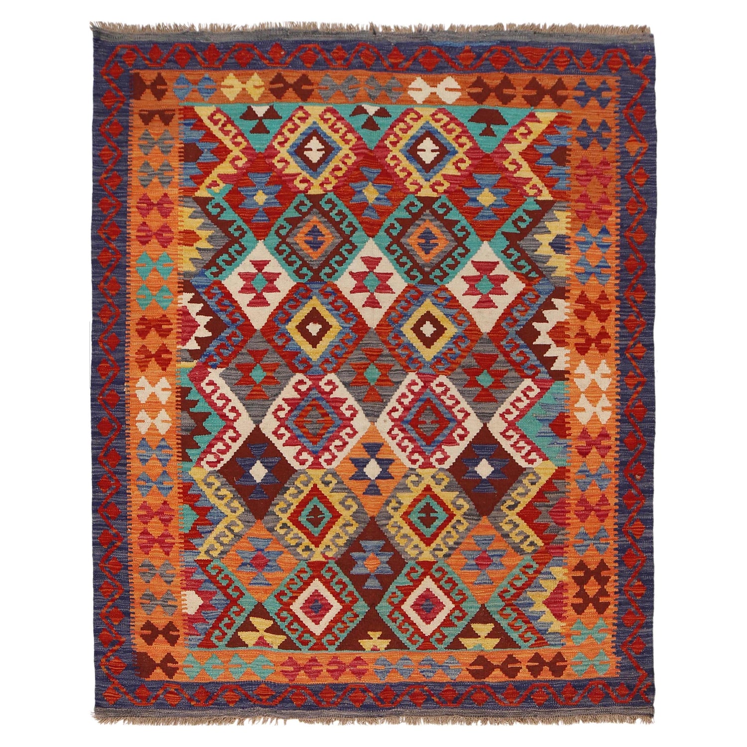 Hand Knotted Flatweave Kilim 4' 11" x 5' 10" ft / 149 x 178 cm - No. W31194
