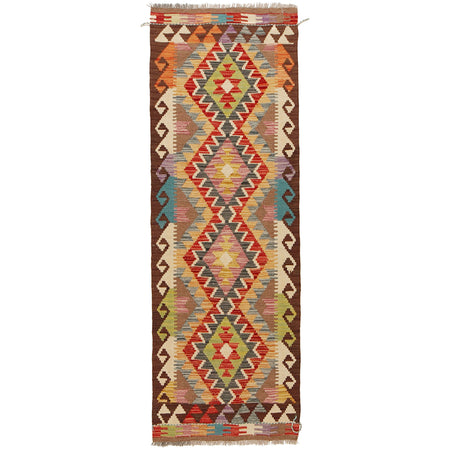 Colorful Flat-Weave Wool Kilim Runner 2' 0"x 6' 6" ft / 62 x 199 cm - No. W31590