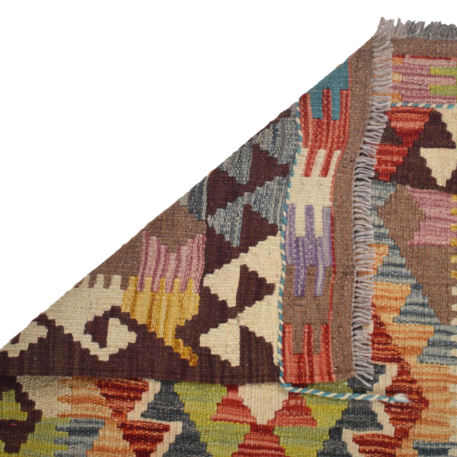 Colorful Flat-Weave Wool Kilim Runner 2' 0"x 6' 6" ft / 62 x 199 cm - No. W31590