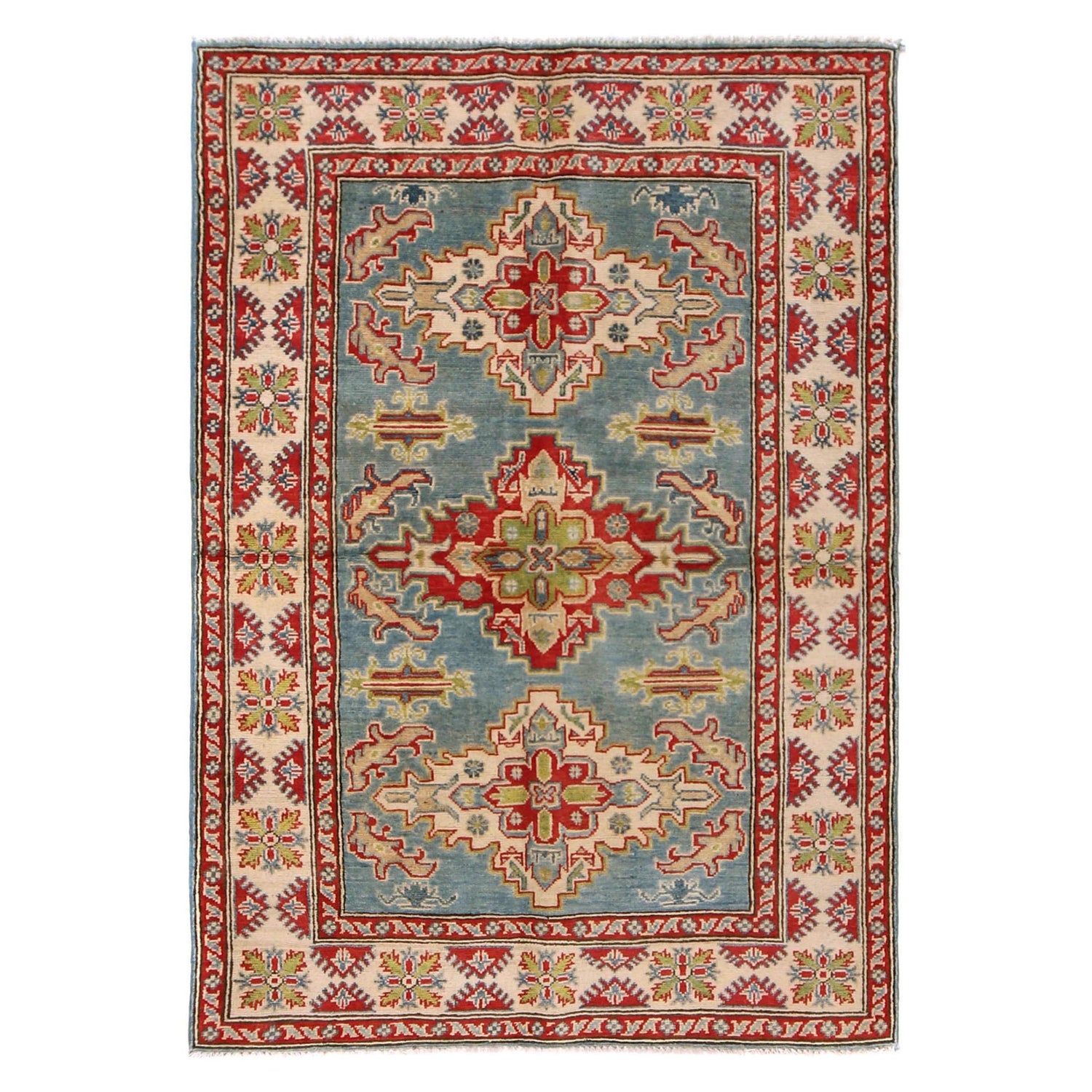 Handmade Kazak Area Rug 3' 11" x 5' 7" ft / 118 x 170 cm - No. W34028