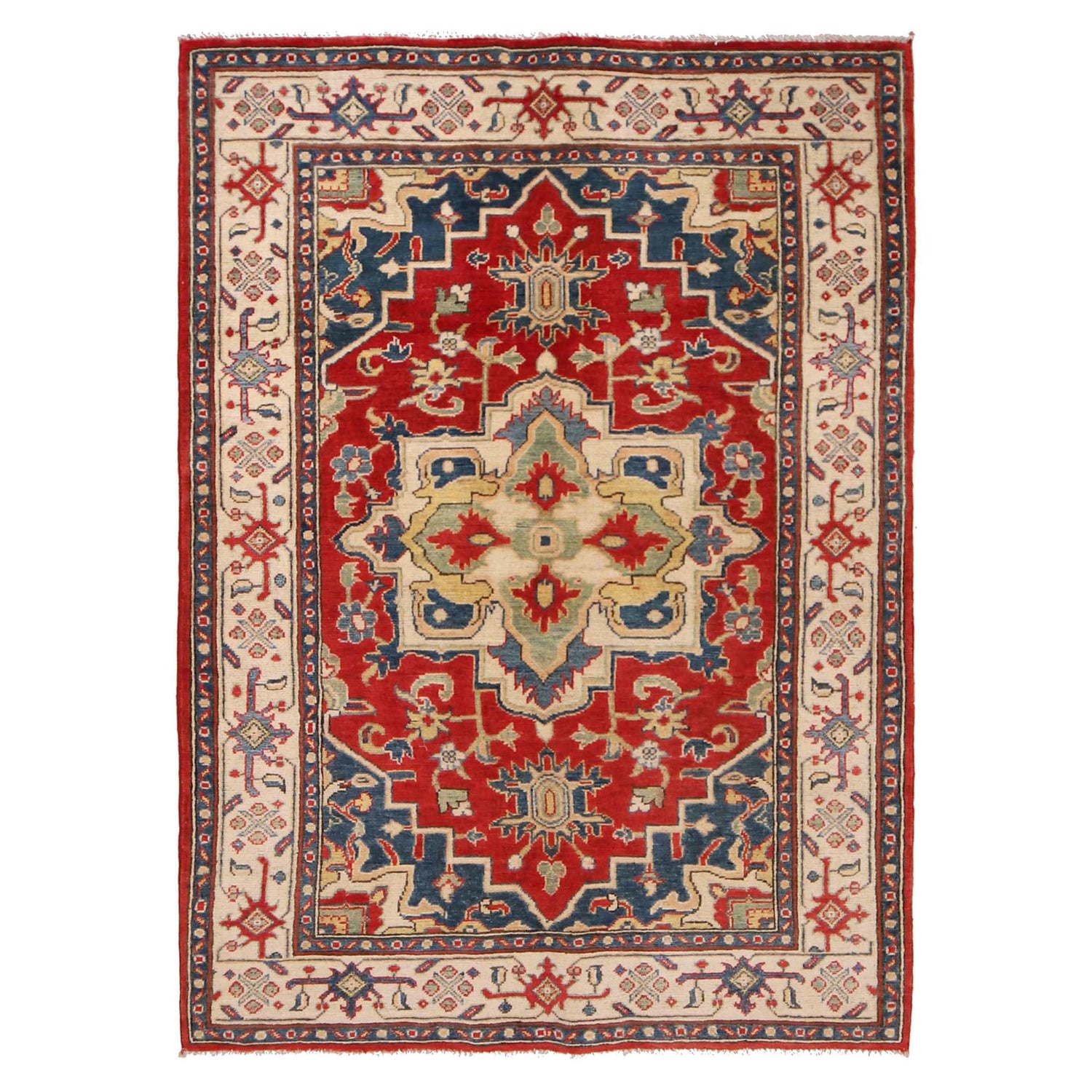 Hand knotted Kazak Carpet 4' 1" x 5' 9" ft / 124 x 176 cm - No. W34030
