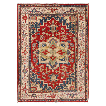 Hand knotted Kazak Carpet 4' 1" x 5' 9" ft / 124 x 176 cm - No. W34030