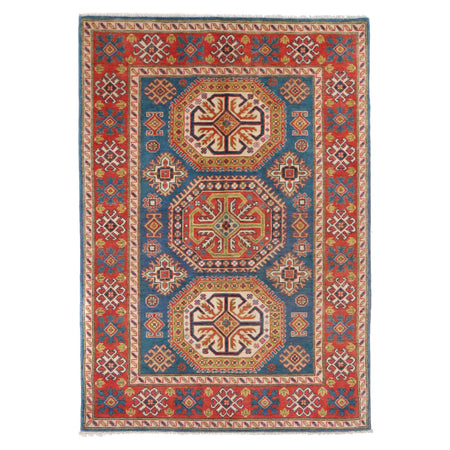 Blue Color Kazak Rug 4' 1" x 5' 10" ft / 124 x 178 cm - No. W34032
