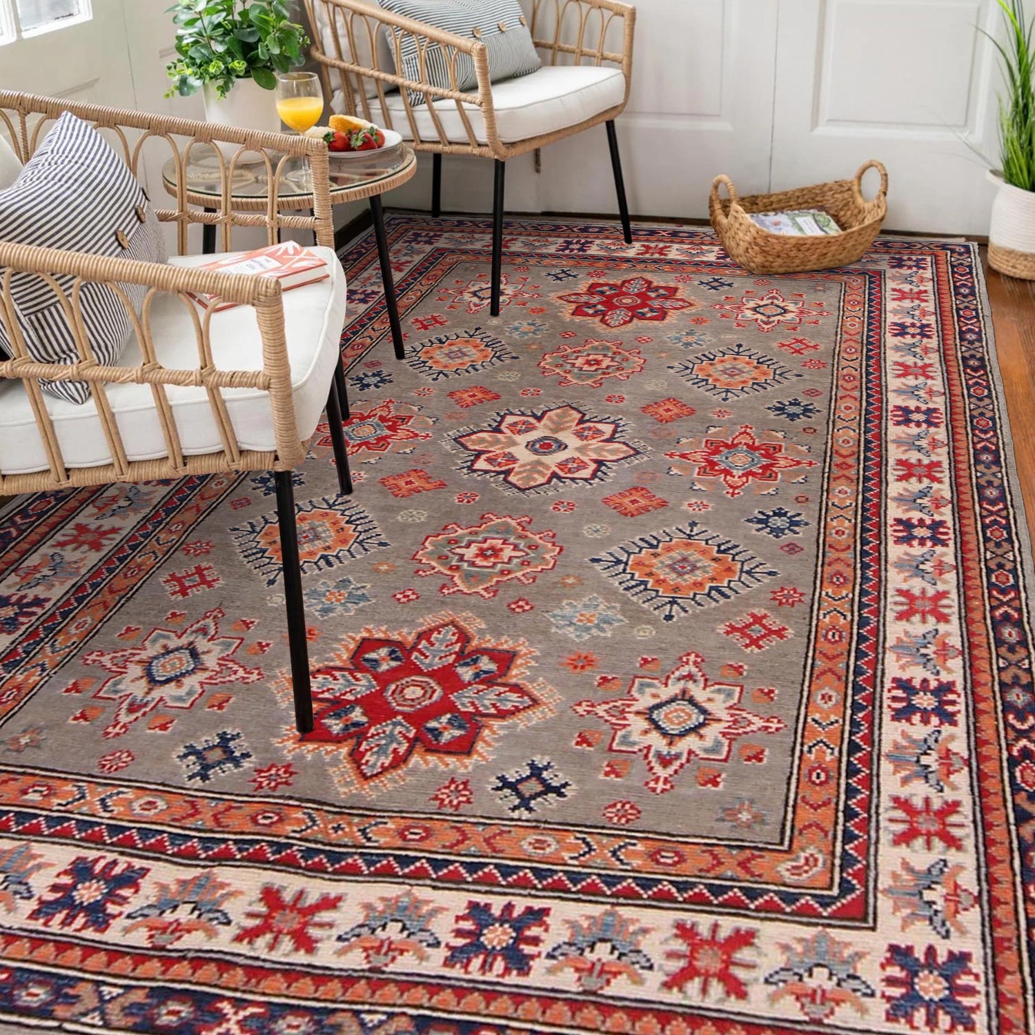 Oriental Kazak Rug 4' 11" x 5' 11" ft / 150 x 180 cm - No. W34033