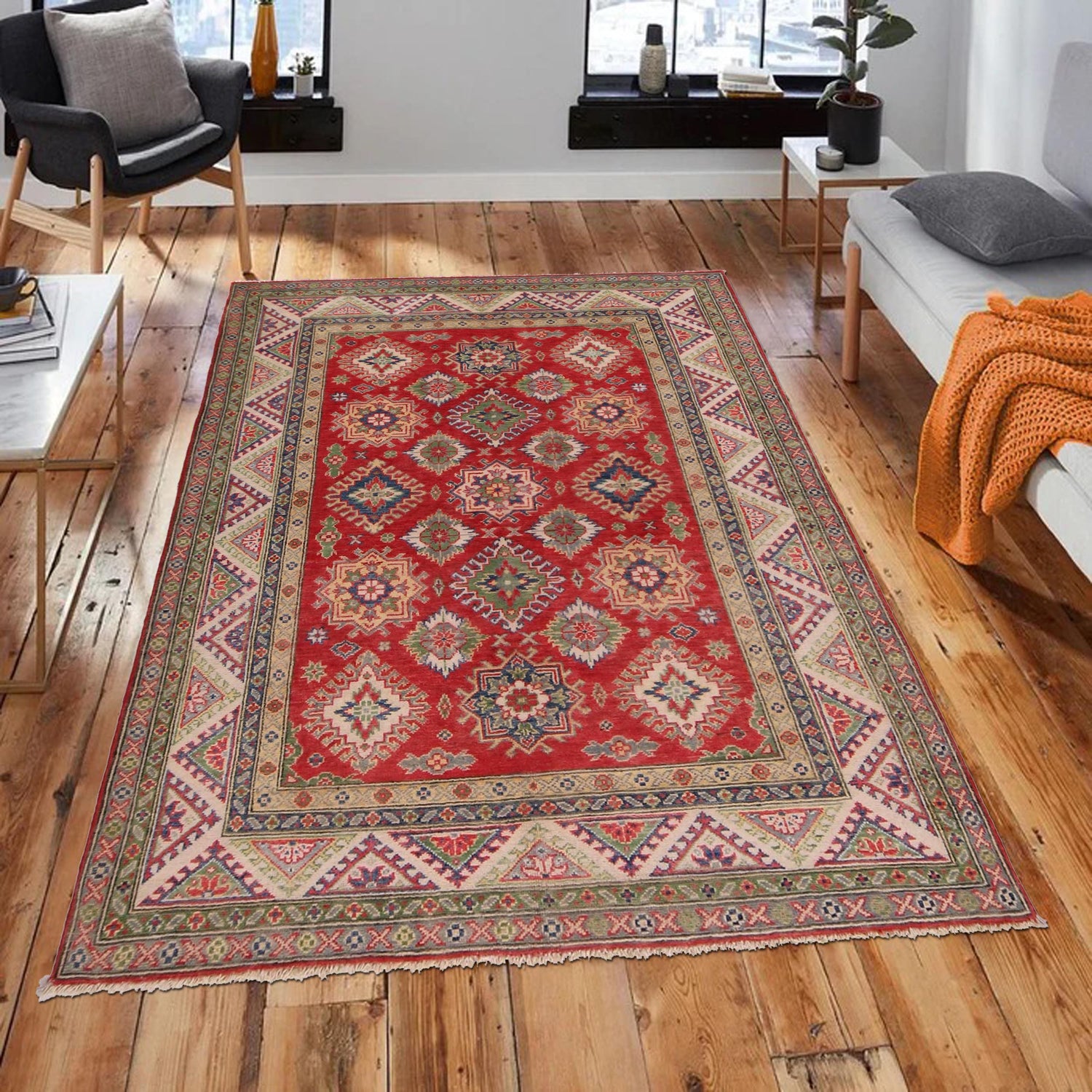 Hand knotted Kazak Rugs 5' 0" x 6' 9" ft / 152 x 205 cm - No. W34049