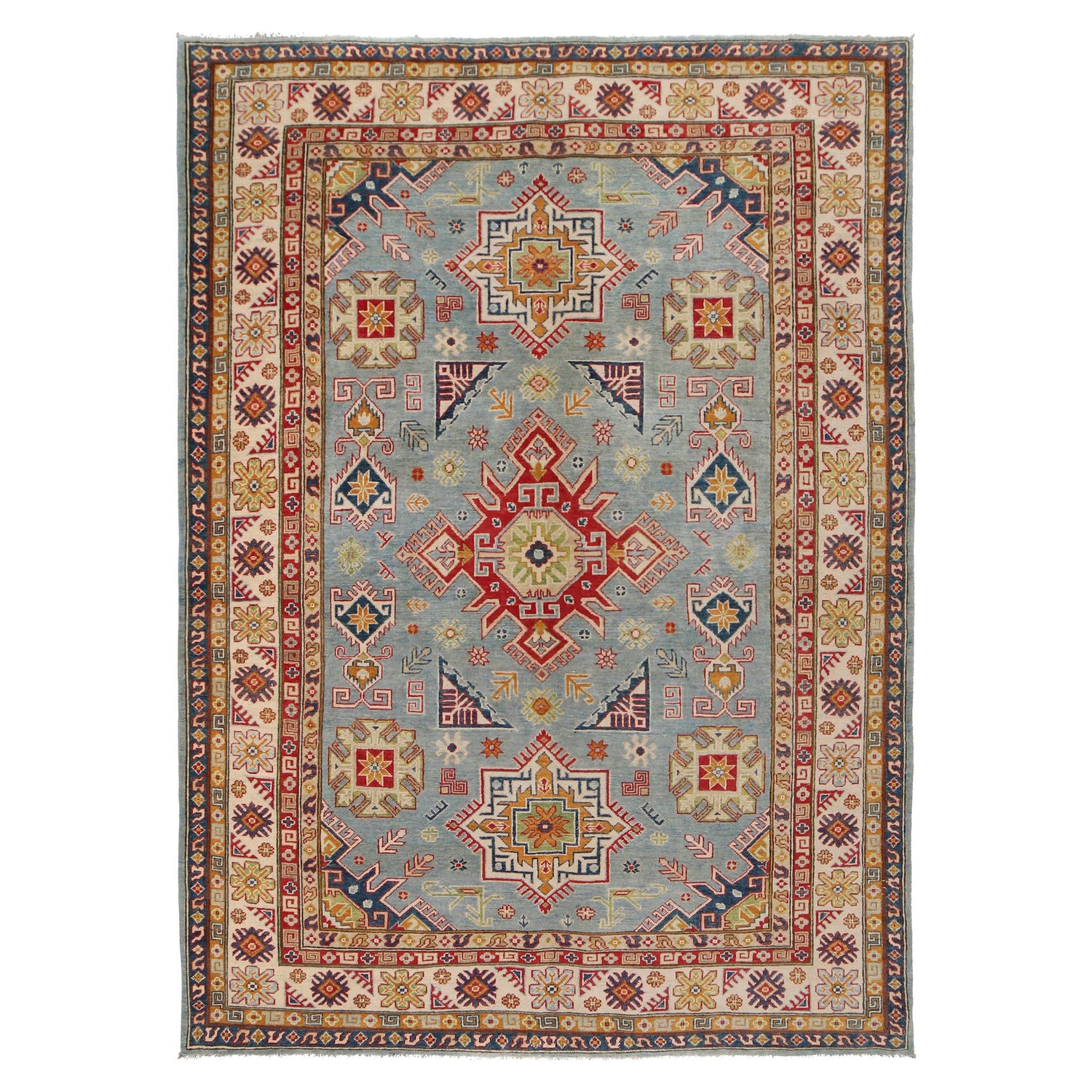 Handmade Kazak Area Rug 6' 8" x 9' 5" ft / 203 x 286 cm - No. W34050