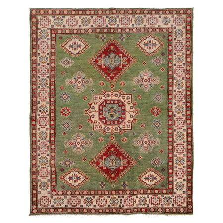 Green Color Kazak Rug 4' 11" x 6' 7" ft / 151 x 200 cm - No. W34055