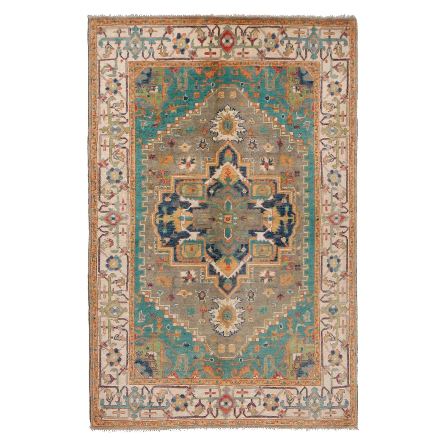 Handmade Kazak Area Rug 3' 9" x 5' 10" ft / 115 x 178 cm - No. W34056