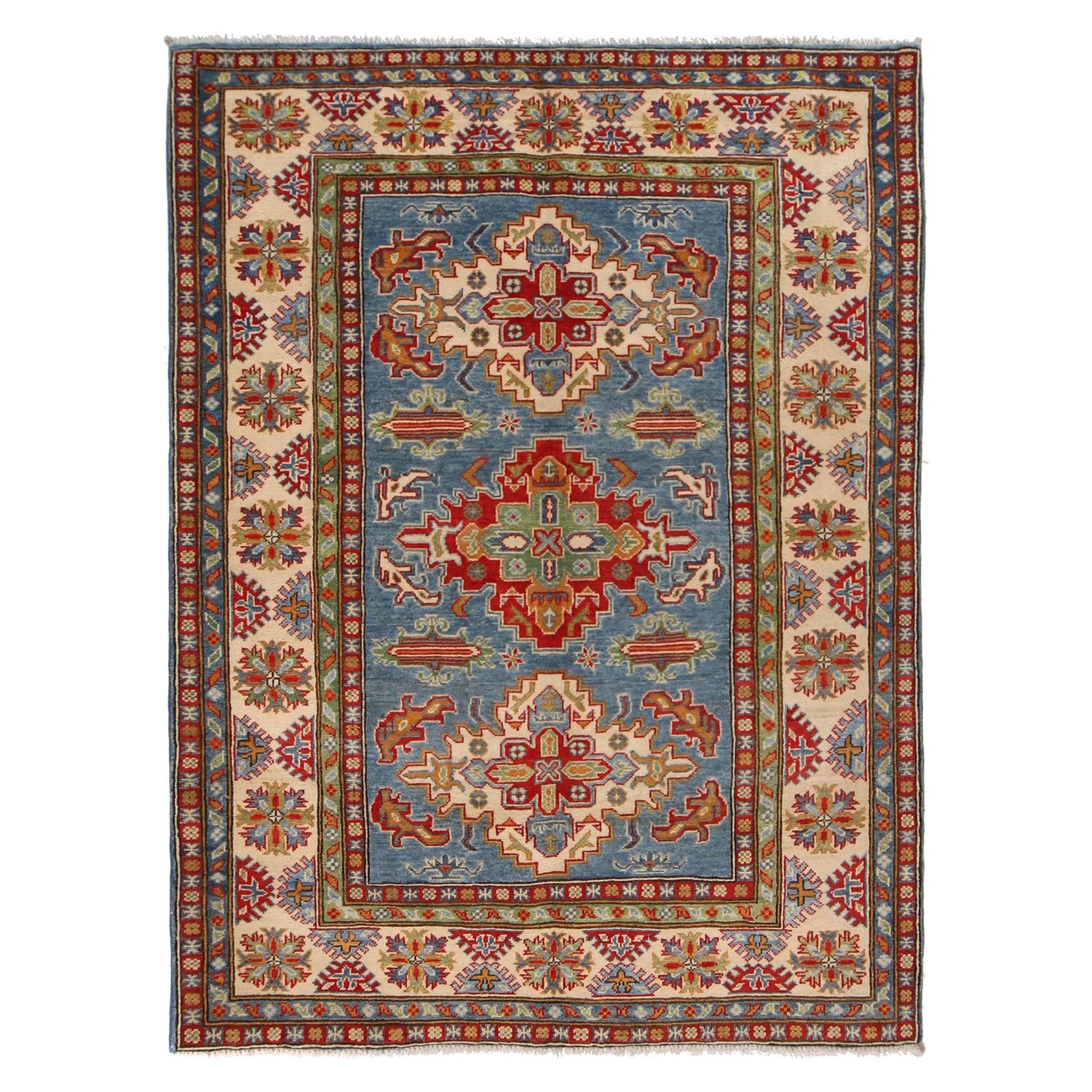 Handmade Kazak Area Rug 4' 11" x 6' 8" ft / 150 x 203 cm - No. W34061