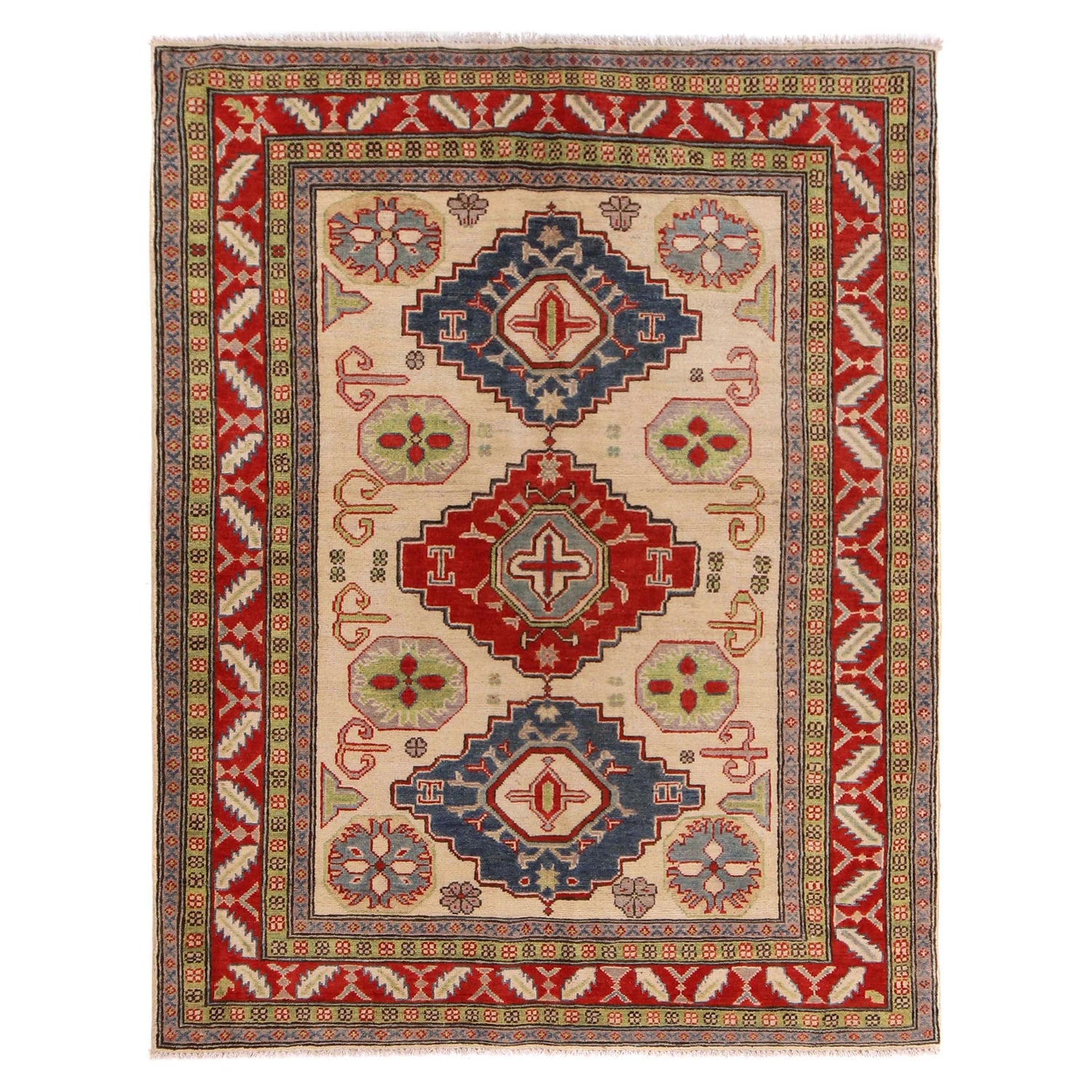 Hand knotted Kazak Carpet 5' 0" x 6' 4" ft / 152 x 193 cm - No. W34065