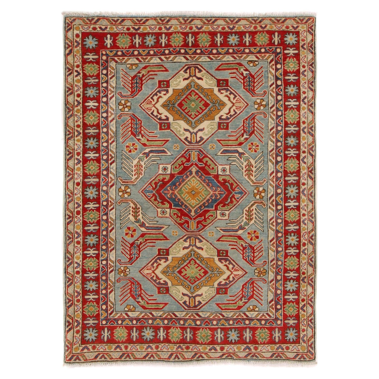 Hand knotted Kazak Carpet 3' 11" x 5' 5" ft / 120 x 166 cm - No. W34068