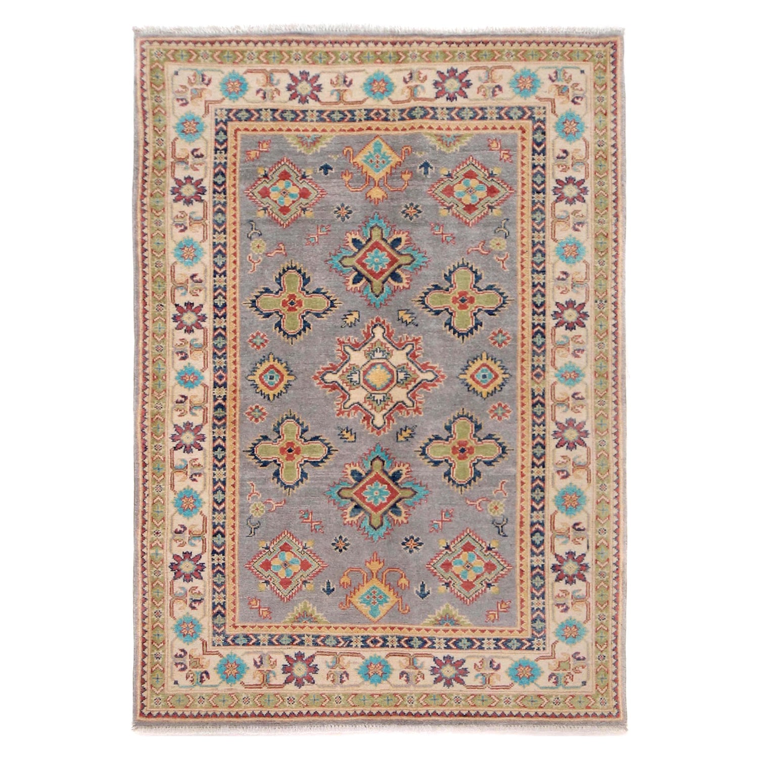 Oriental Kazak Rug 4' 0" x 5' 8" ft / 122 x 173 cm - No. W34070