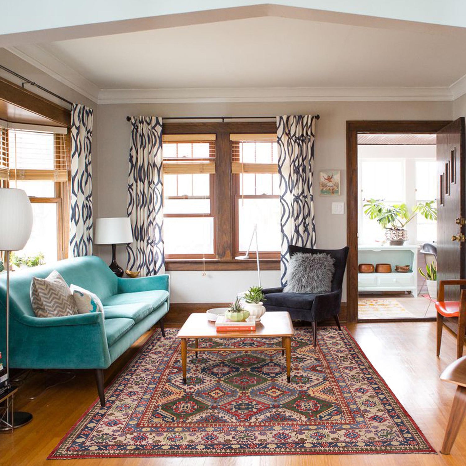 Handmade Kazak Area Rug 9' 0" x 11' 8" ft / 274 x 355 cm - No. W34074