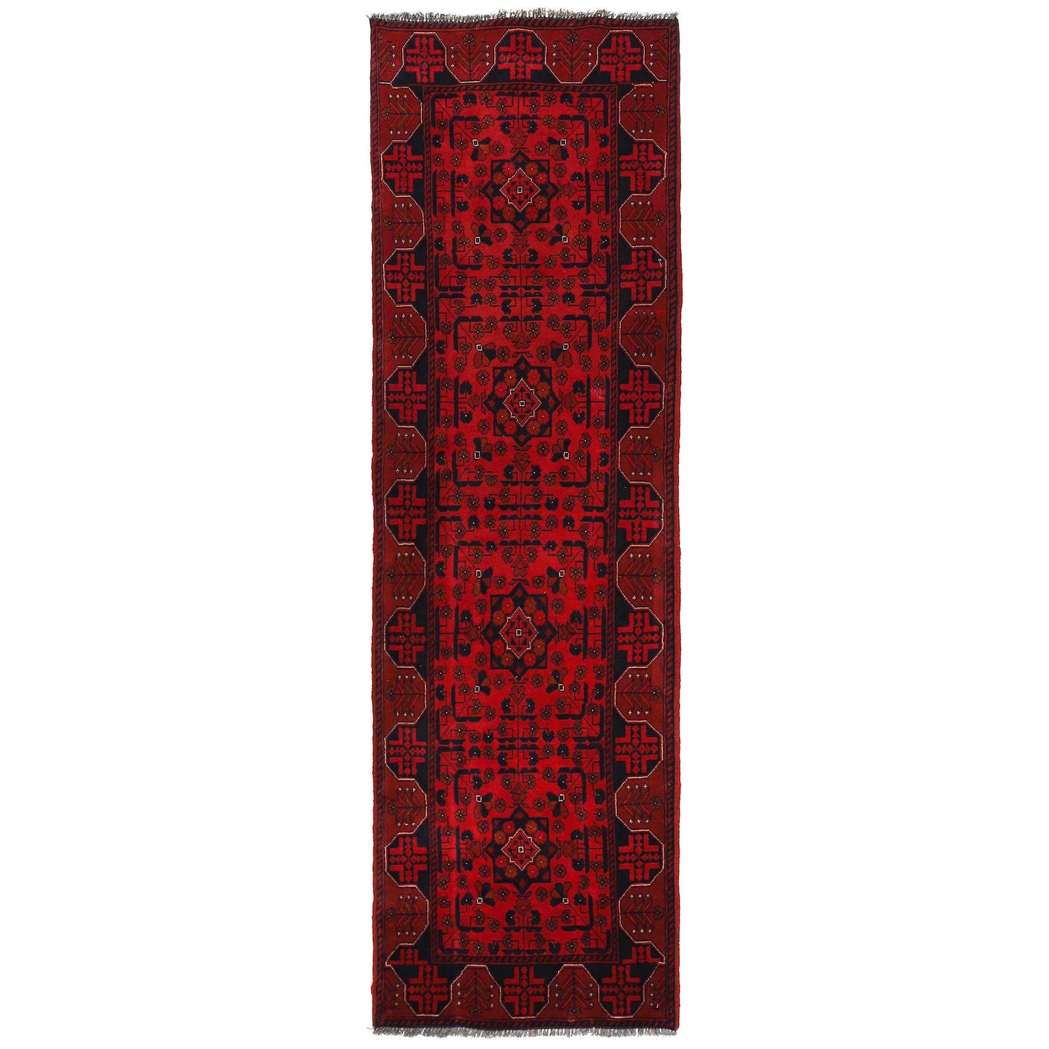 Red Color Afghan Area Runner Rug 2' 8" x 6' 0" ft / 81 x 183 cm - No. W34096