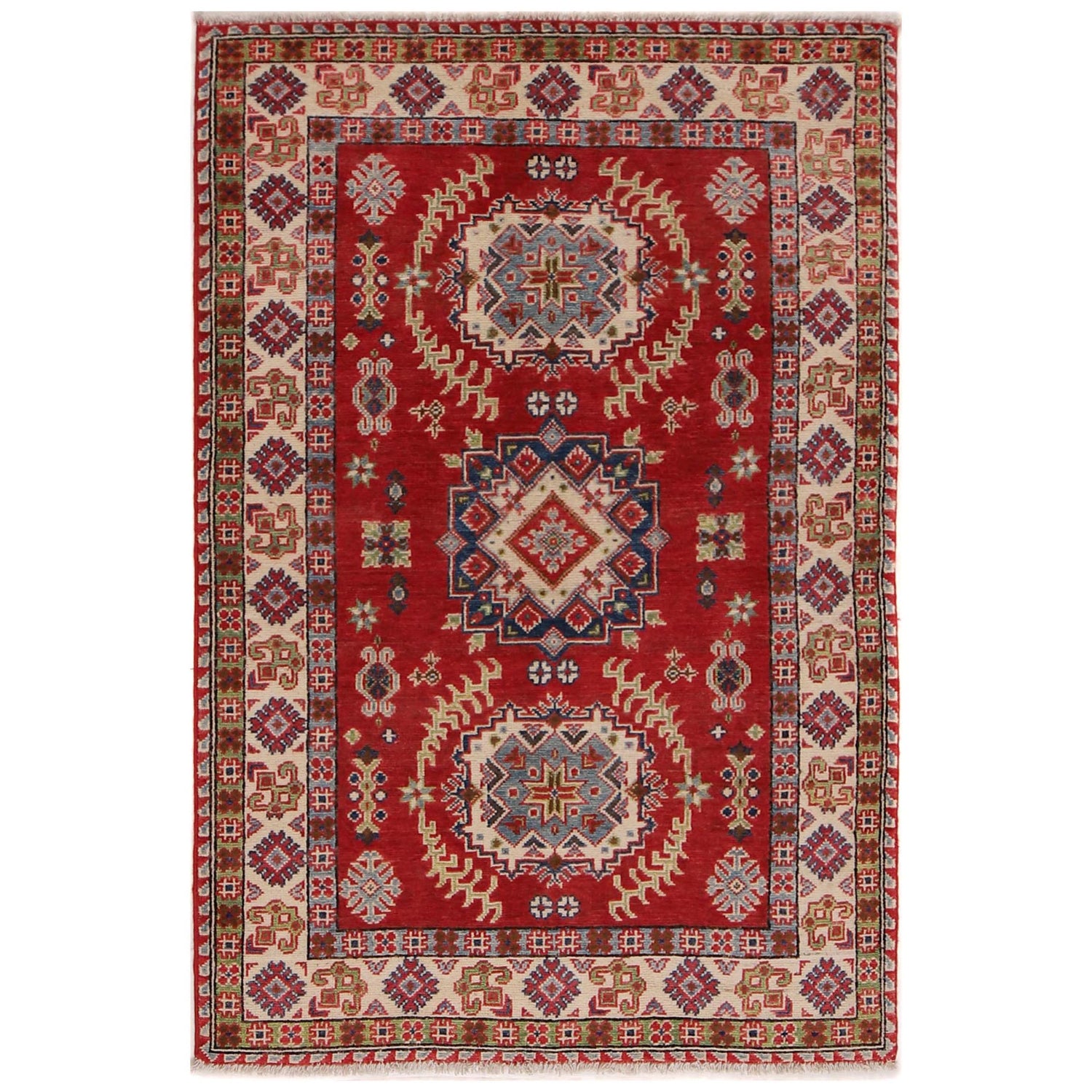 Red Color Kazak Rug 3' 2" x 4' 11" ft / 97 x 150 cm - No. W34123