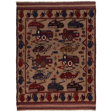 Handcrafted Afghan War Rug 4' 6" x 6' 1" ft / 137 x 185 cm - No. W34204