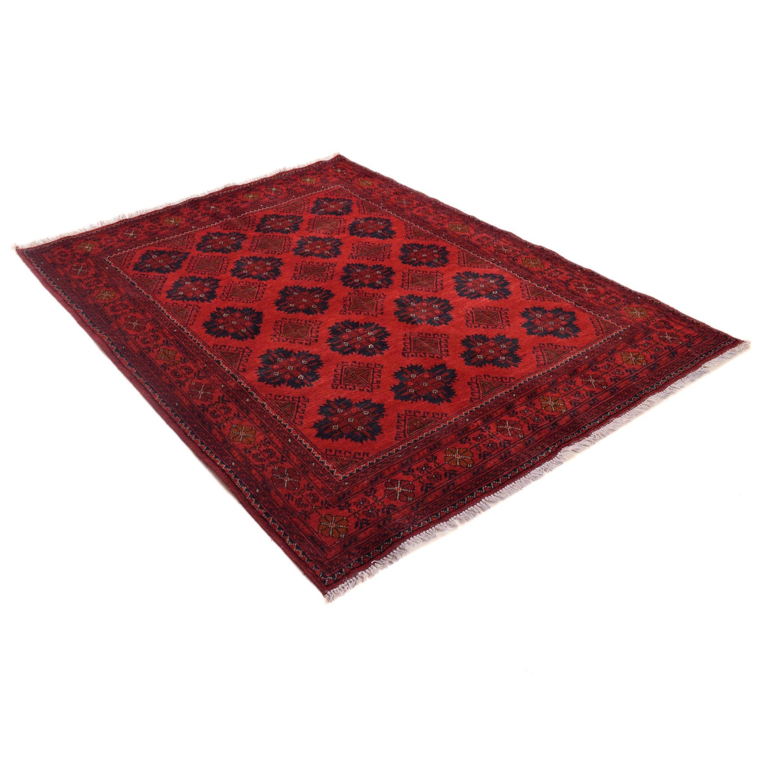 Red Color Afghan Area Rug 5' 1" x 6' 7" ft / 154 x 200 cm - No. W34227