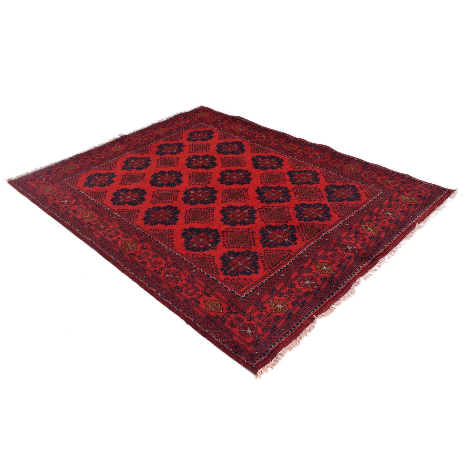 Red Color Afghan Area Rug 5' 1" x 6' 7" ft / 154 x 200 cm - No. W34227