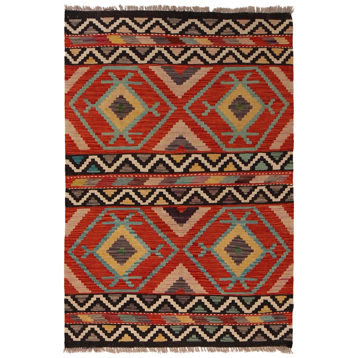 Handmade Afghan Vegetable Kilim 3' 5" x 5' 3" ft / 105 x 160 cm - No. W34749