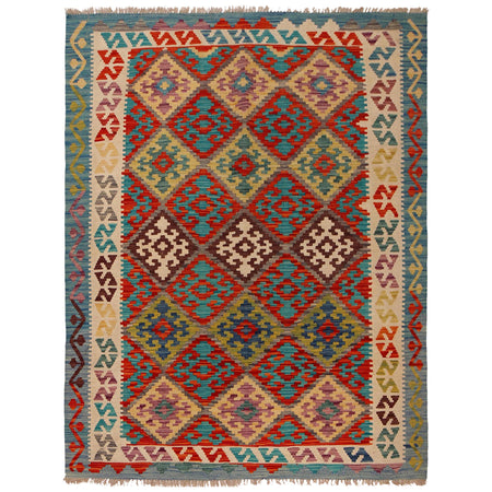 Hand Woven Wool Kelim 4' 11" x 6' 6" ft / 150 x 197 cm - No. W34751