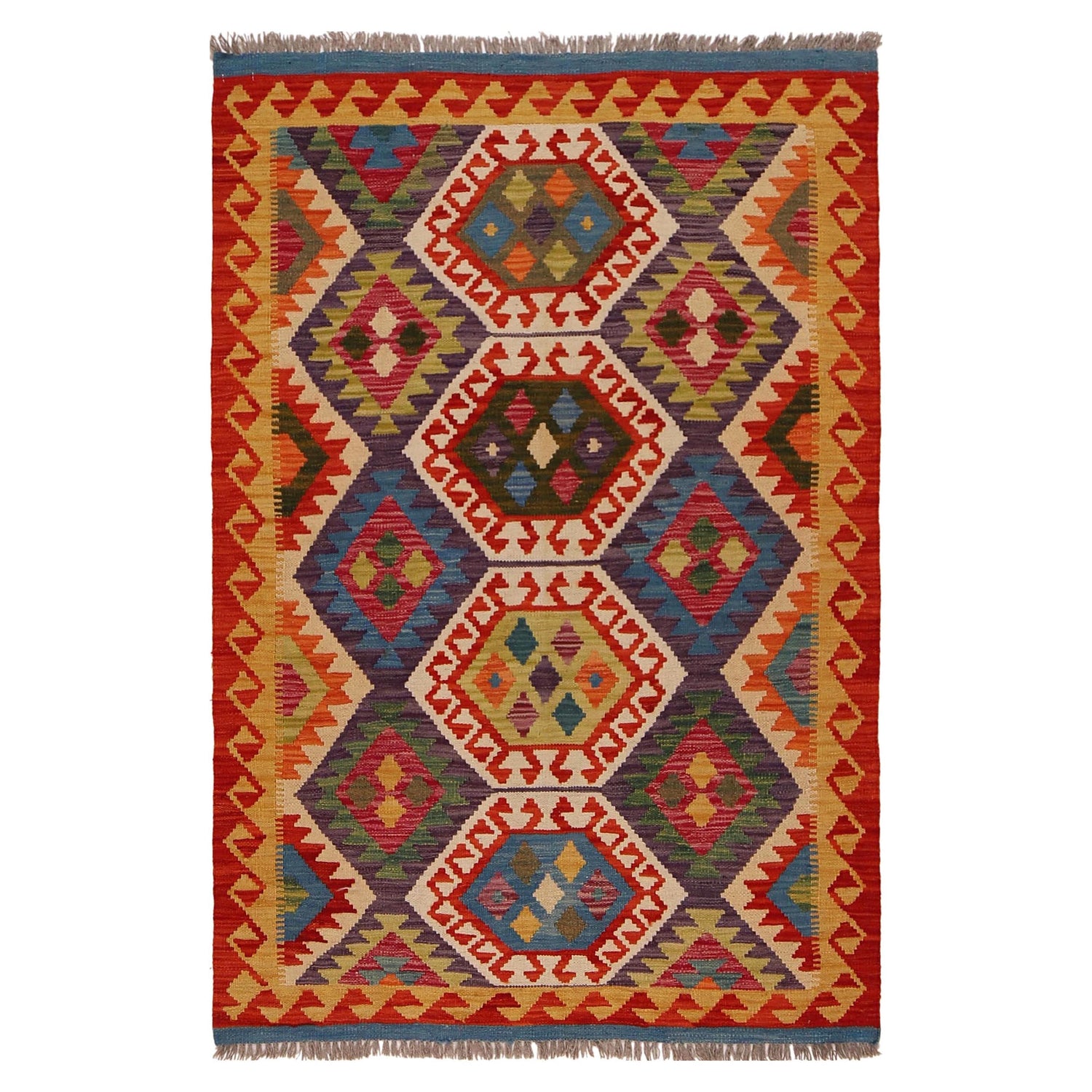 Handmade Afghan Vegetable Kilim 3' 3" x 5' 0" ft / 100 x 152 cm - No. W34752