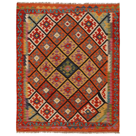 Hand Woven Wool Kelim 5' 0" x 6' 3" ft / 152 x 191 cm - No. W34755