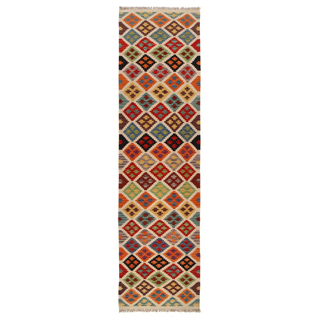 Hand Woven Wool Kelim Runner 2' 7" x 10' 3" ft / 78 x 312 cm - No. W34758