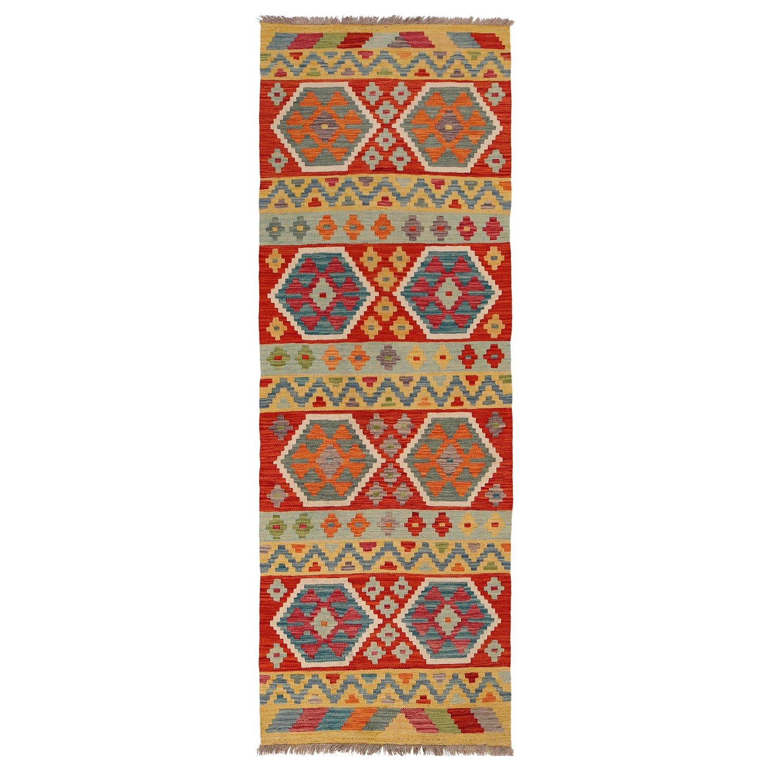 Hand Knotted Afghan Style Kilim Runner 2' 8" x 8' 1" ft / 81 x247 cm - No. W34760