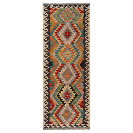 Hand Knotted Afghan Style Kilim Runner 2' 11" x 8' 0" ft / 88 x244 cm - No. W34772
