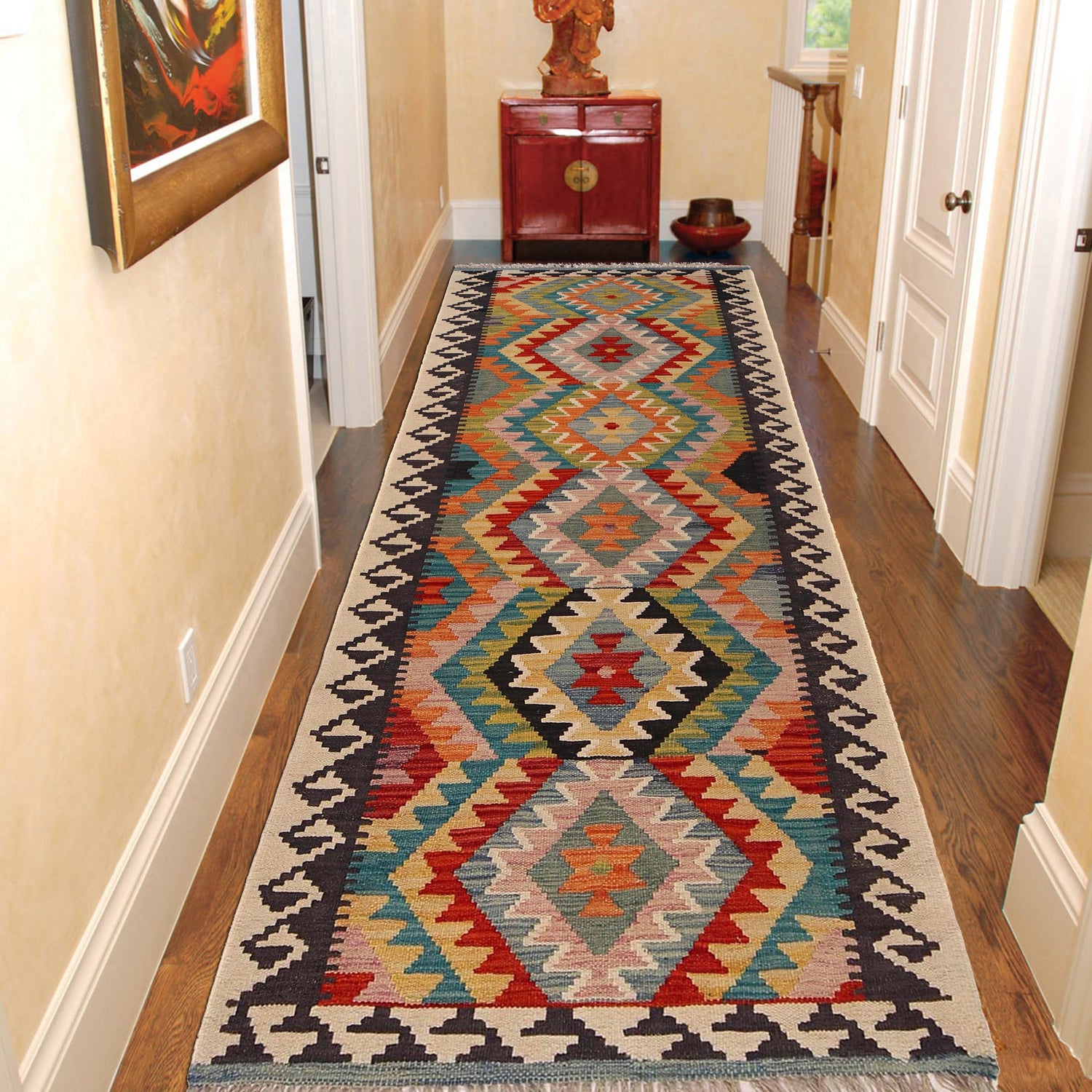 Hand Knotted Afghan Style Kilim Runner 2' 11" x 8' 0" ft / 88 x244 cm - No. W34772