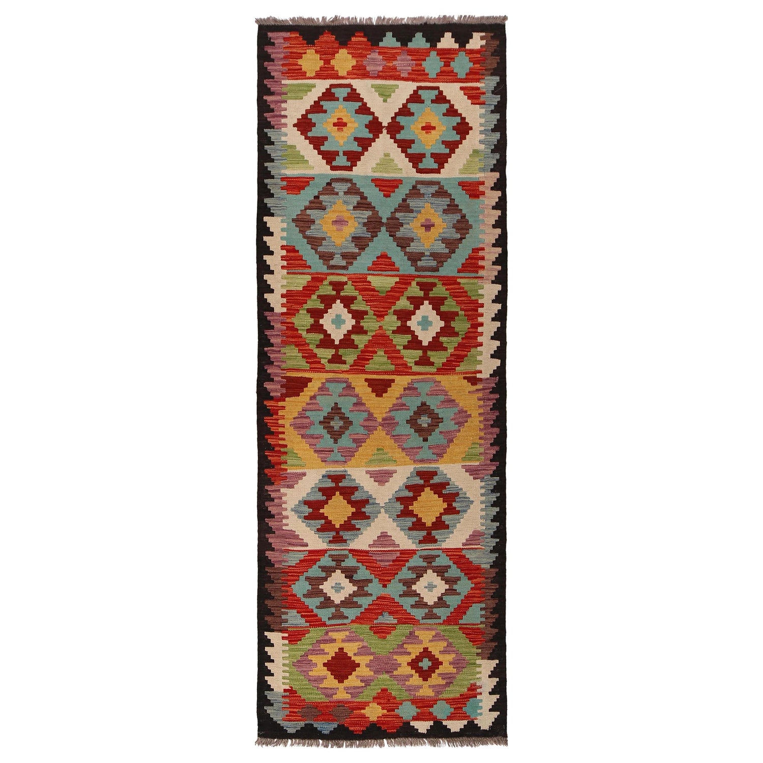 Hand Knotted Afghan Style Kilim Runner 2' 7" x 8' 1" ft / 78 x246 cm - No. W34774
