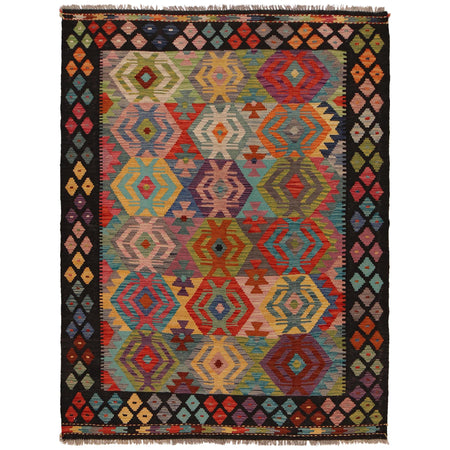 Hand Woven Wool Kelim 4' 11" x 6' 9" ft / 150 x 205 cm - No. W34777