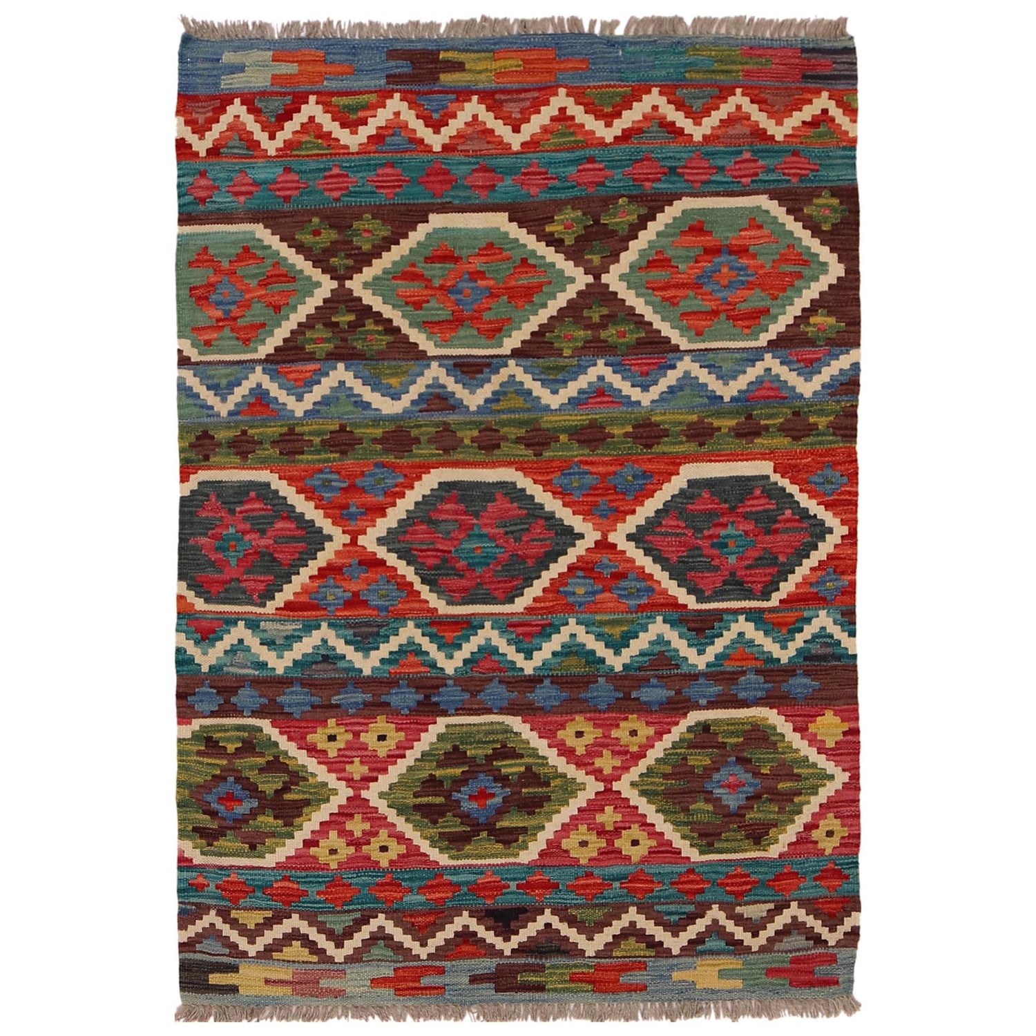 Handmade Afghan Vegetable Kilim 3' 2" x 4' 7" ft / 96 x 140 cm - No. W34780