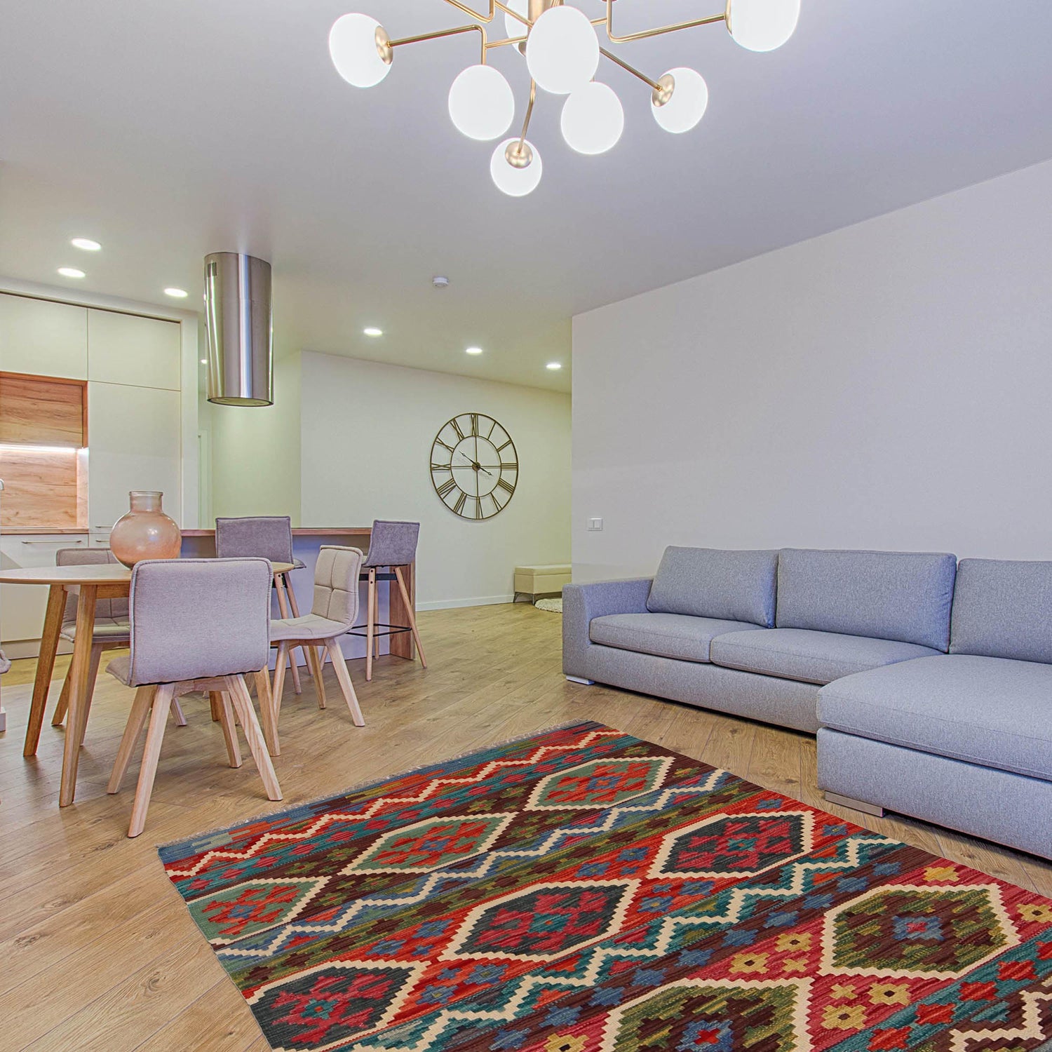 Handmade Afghan Vegetable Kilim 3' 2" x 4' 7" ft / 96 x 140 cm - No. W34780