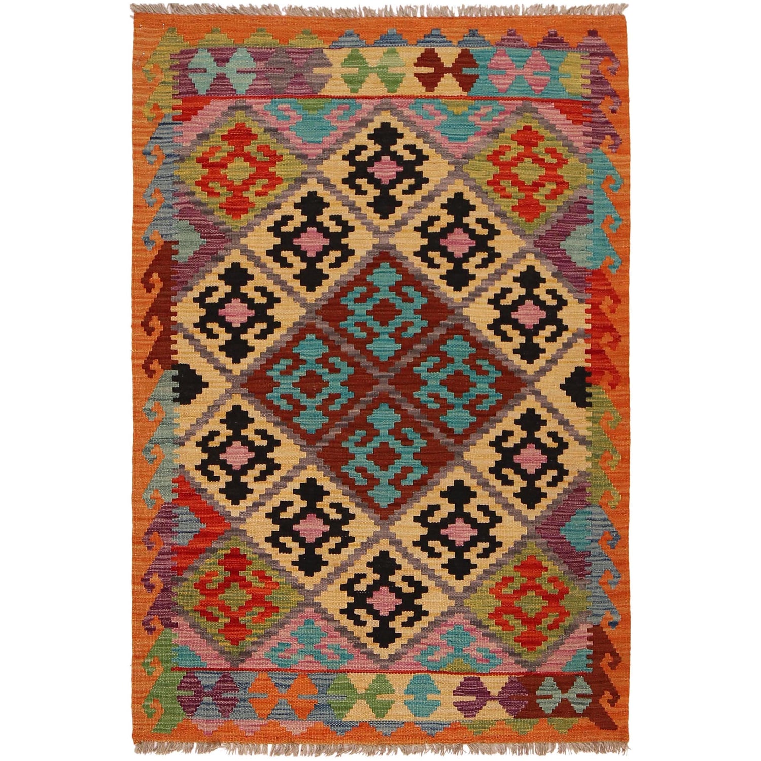 Handmade Afghan Vegetable Kilim 3' 4" x 5' 0" ft / 101 x 153 cm - No. W34784