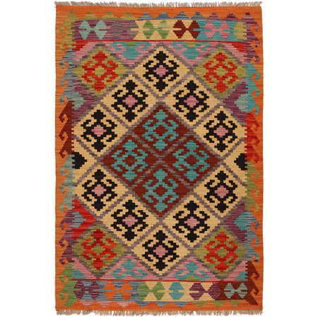 Handmade Afghan Vegetable Kilim 3' 4" x 5' 0" ft / 101 x 153 cm - No. W34784