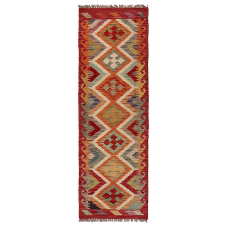 Colorful Flat-Weave Wool Kilim Runner 2' 0" x 5' 0" ft / 61 x 152 cm - No. W34787