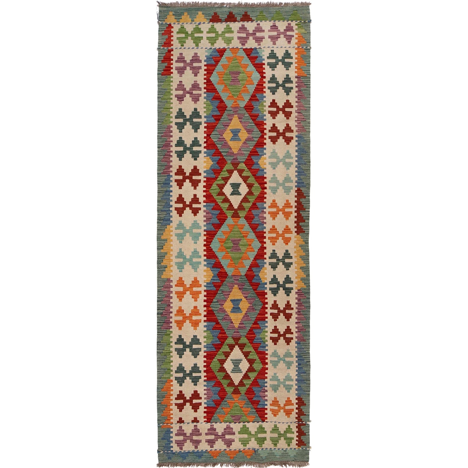 Hand Knotted Afghan Style Kilim Runner 2' 8" x 8' 2" ft / 80 x250 cm - No. W34798