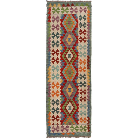 Hand Knotted Afghan Style Kilim Runner 2' 8" x 8' 2" ft / 80 x250 cm - No. W34798