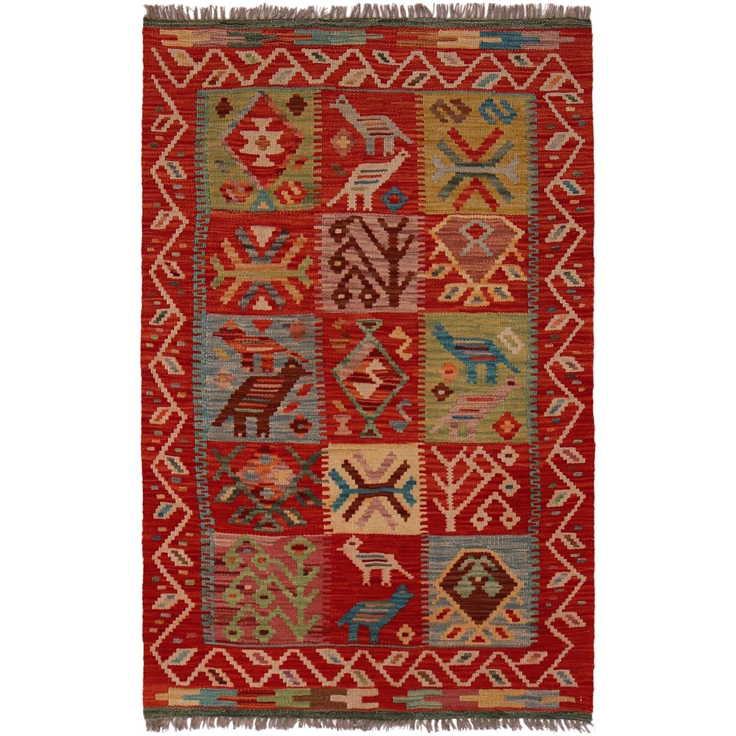 Handmade Afghan Vegetable Kilim 3' 0" x 4' 9" ft / 92 x 146 cm - No. W34802
