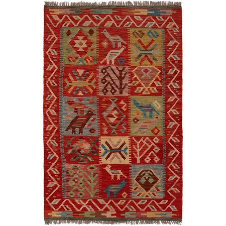 Handmade Afghan Vegetable Kilim 3' 0" x 4' 9" ft / 92 x 146 cm - No. W34802