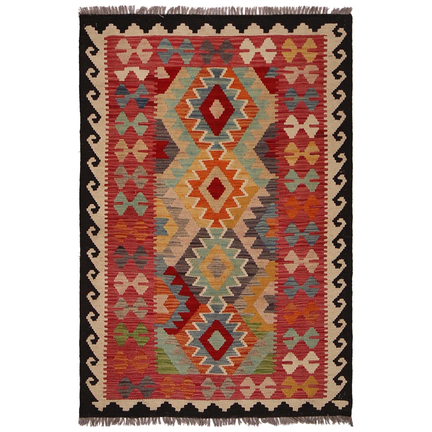 Handmade Afghan Vegetable Kilim 3' 3" x 5' 0" ft / 100 x 152 cm - No. W34805
