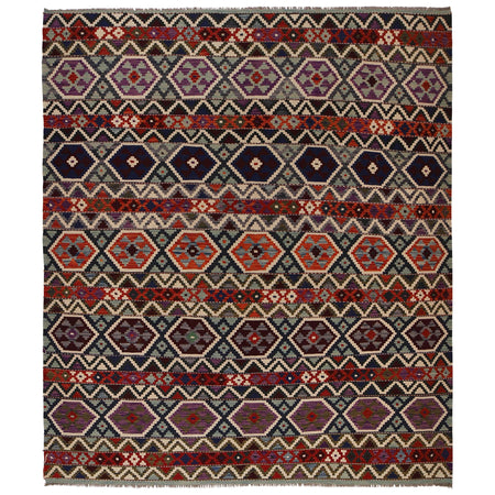 Handmade Turkish Design Wool Kilim 8' 3" x 9' 11" ft / 252 x 301 cm - No. W34821