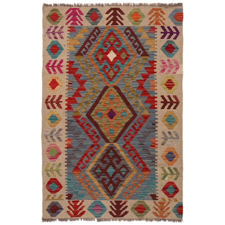 Hand Knotted Afghan Style Kilim 2' 9" x 4' 2" ft / 84 x 128 cm - No. W34829