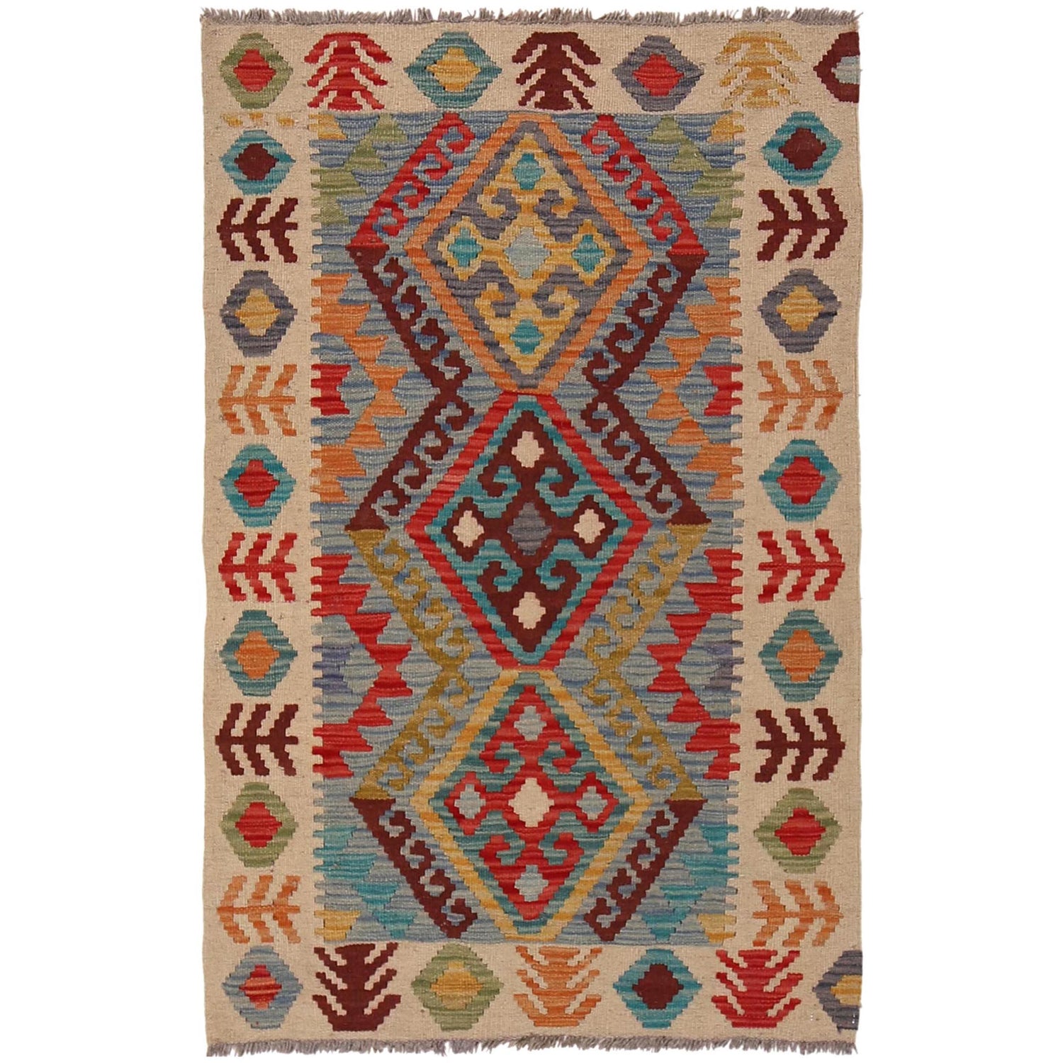 Hand Knotted Afghan Style Kilim 2' 7" x 4' 2" ft / 80 x 126 cm - No. W34838