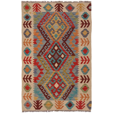 Hand Knotted Afghan Style Kilim 2' 7" x 4' 2" ft / 80 x 126 cm - No. W34838