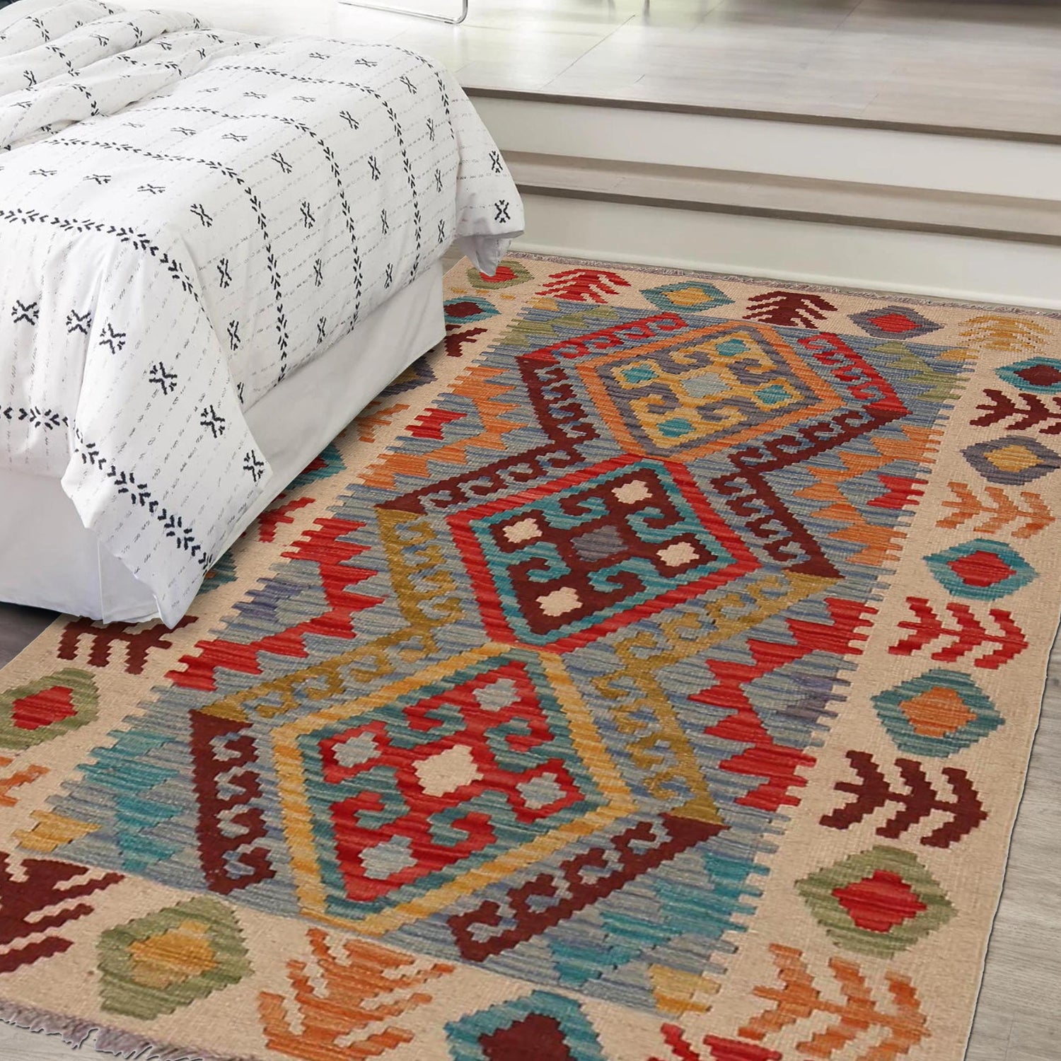 Hand Knotted Afghan Style Kilim 2' 7" x 4' 2" ft / 80 x 126 cm - No. W34838